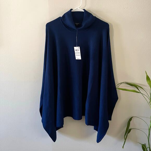 Alfani Turtleneck Poncho Sweater Womens XXL Navy Blue Knit Casual Cozy Layer - Picture 1 of 11